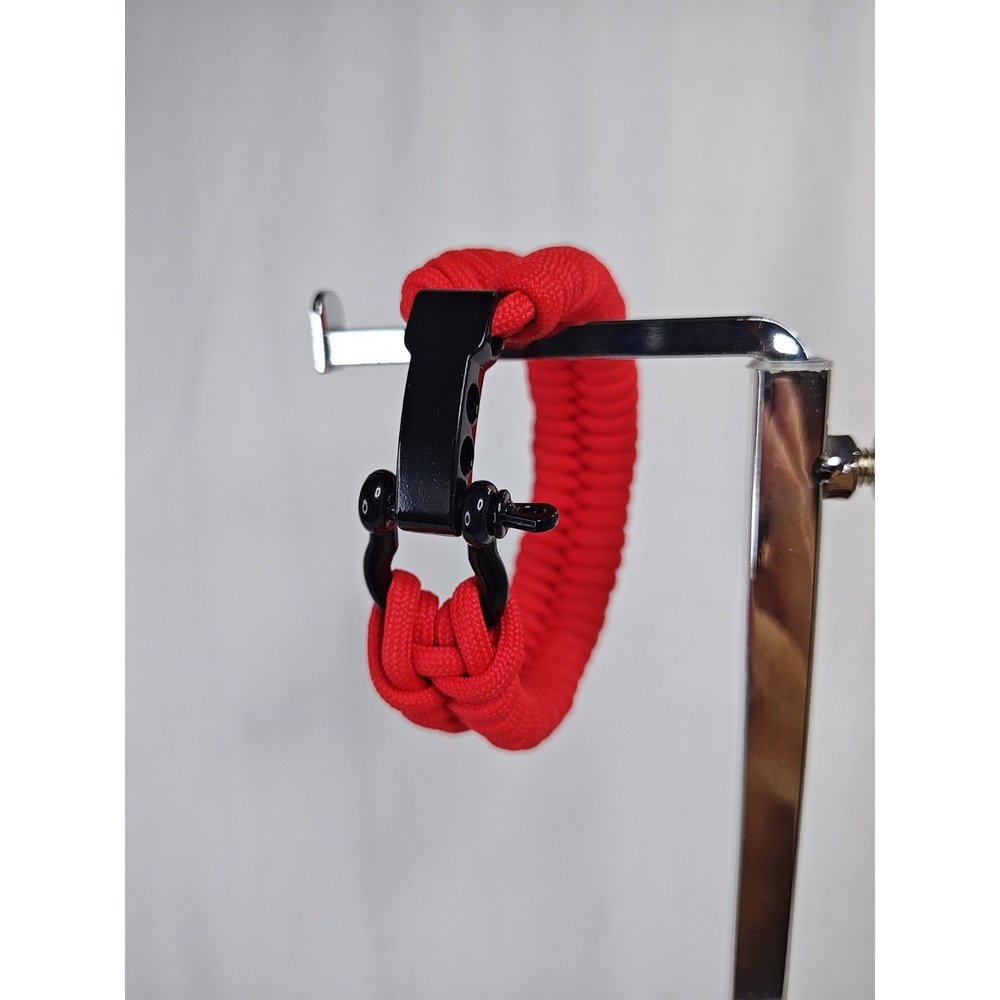 Handmade Fishtail Paracord Men's Bracelet Adjustable Black Metal Buckle Red